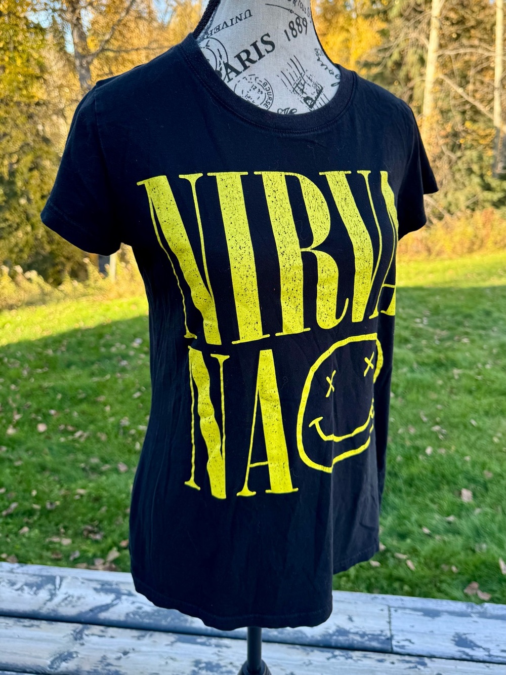 NIRVANA Black T‑Shirt with Yellow Logo for Kids